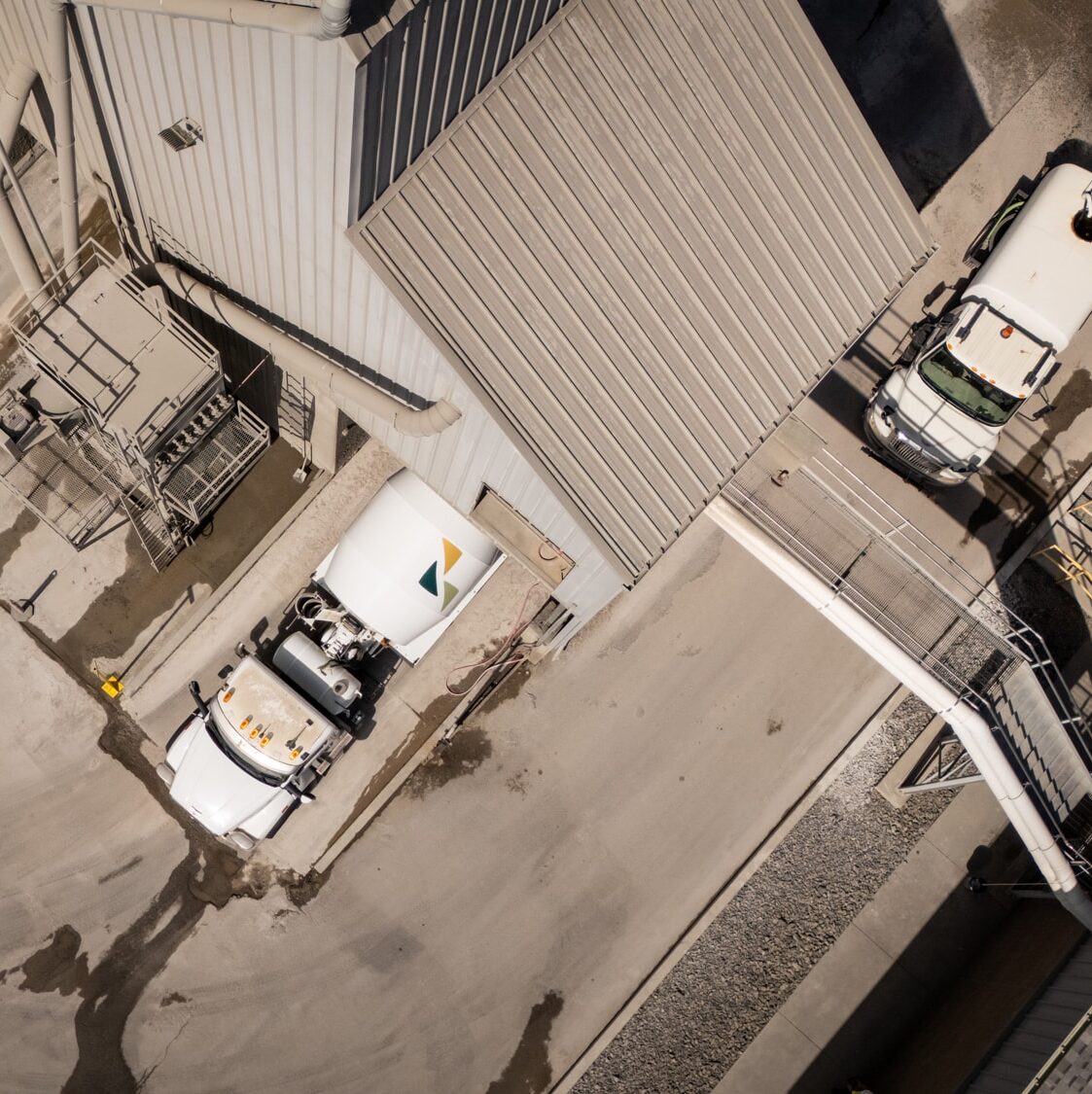 overhead view of CBS concrete plant with trucks