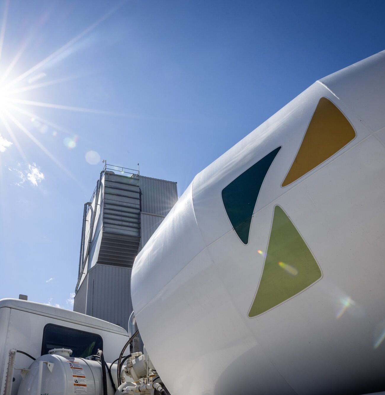 CBS Concrete mixing truck with location decals